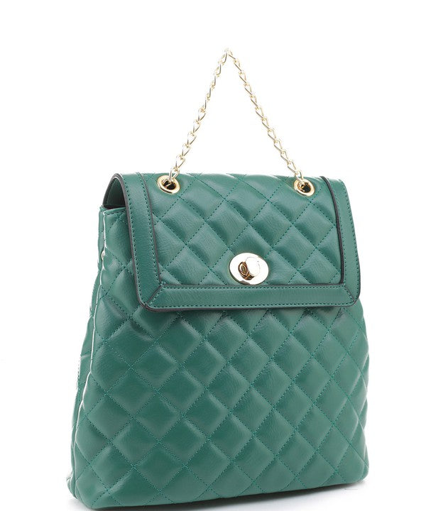 Quilted Twistlock Fashion Backpack - Triple-CBoutique