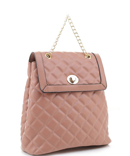 Quilted Twistlock Fashion Backpack - Triple-CBoutique