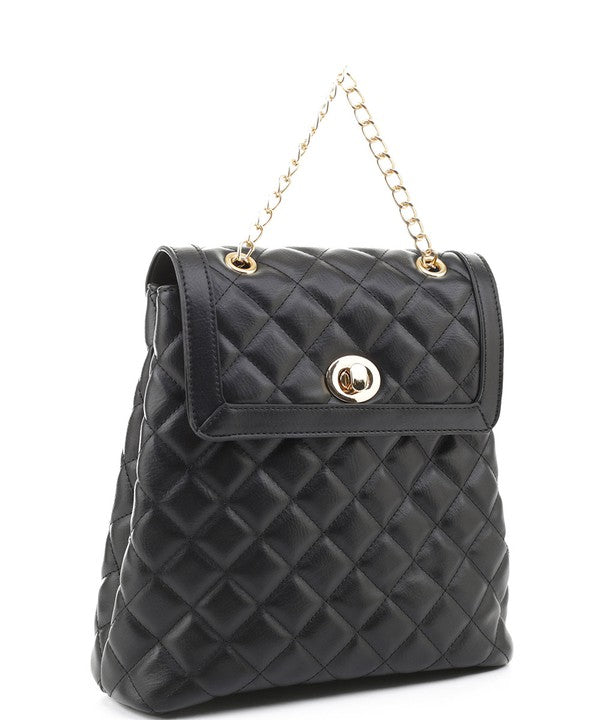 Quilted Twistlock Fashion Backpack - Triple-CBoutique