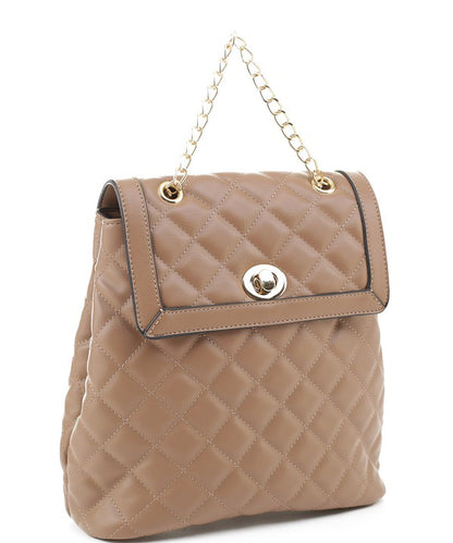 Quilted Twistlock Fashion Backpack - Triple-CBoutique