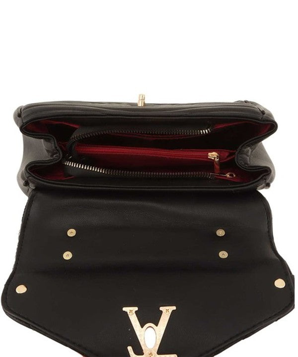 V Accent Crossbody Bag with Handle - Triple-CBoutique