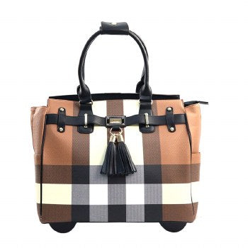 Plaid Tasseled Rolling Office Bag - Triple-CBoutique