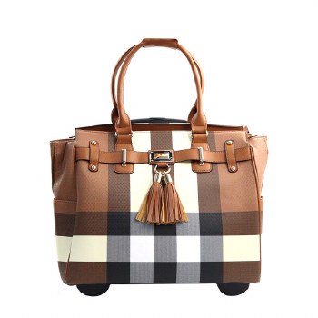 Plaid Tasseled Rolling Office Bag - Triple-CBoutique