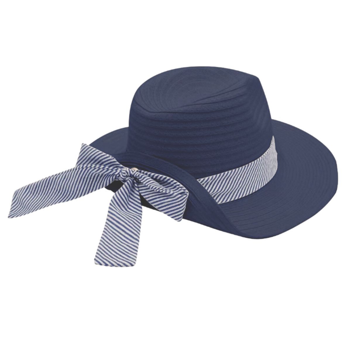 Navy Striped Bow Fedora Hat